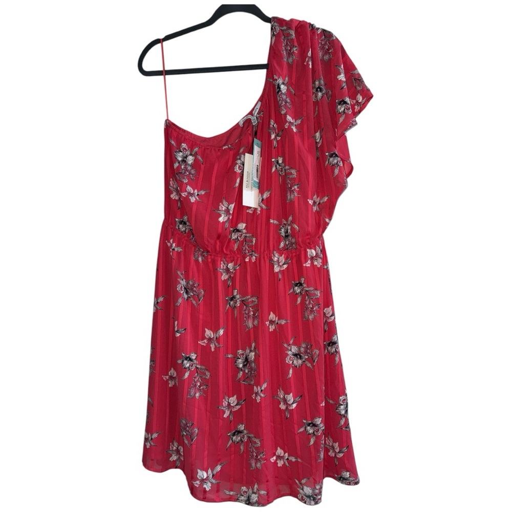 Collective Concepts Women's Red Floral One Shoulder Ruffle Dress Size XXL NWT